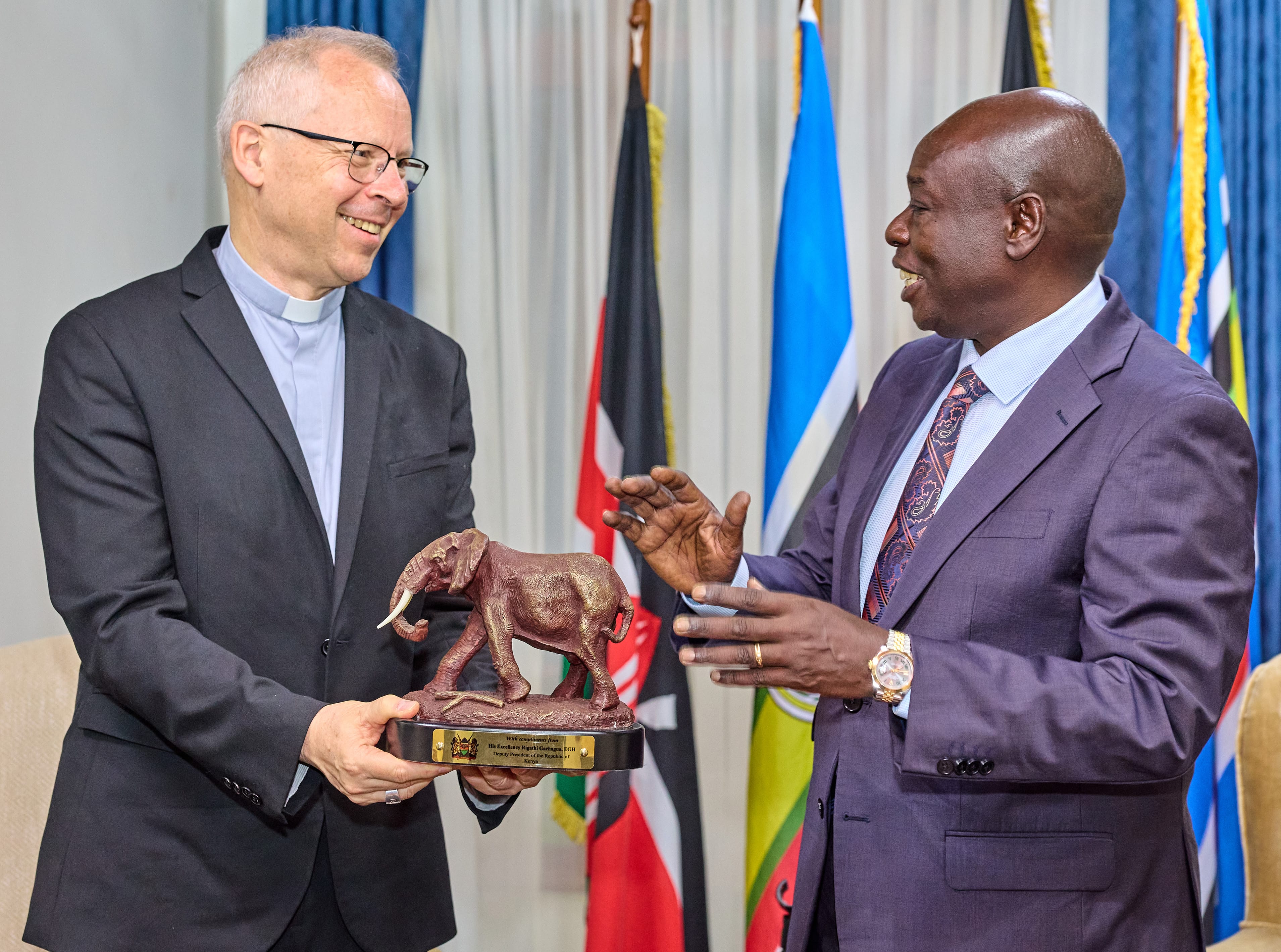 Deputy President Rigathi Gachagua with the Apostolic Nuncio to Kenya, Archbishop Hubertus van Megen, at the Official Residence in Karen when the archbishop paid a courtesy call on Wednesday, 24 April 2024