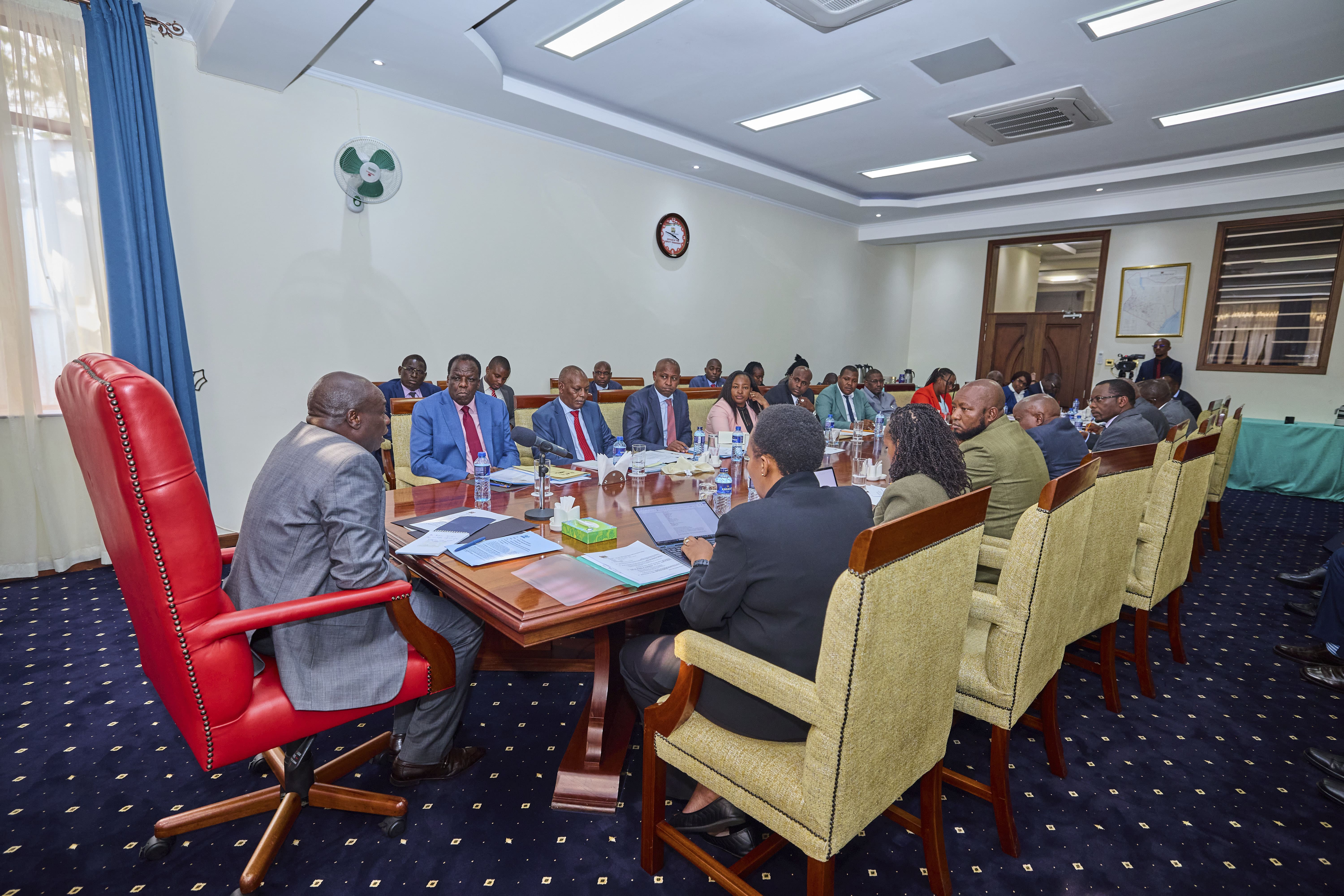 Deputy President when he hosted Inter-ministerial Meeting on the Status Update for Tea and Coffee Reforms at Karen Residence, Nairobi on August 26, 2024.Present were Government officials led by Cabinet Secretaries Wycliffe Oparanya (Ministry of Co-operatives and Micro, Small and Medium Enterprises (MSMES) Development) and Dr. Andrew Karanja (Ministry of Agriculture and Livestock Development) together with the Chairperson, Senate Committee on Agriculture, Livestock and Fisheries Kamau Murango. 