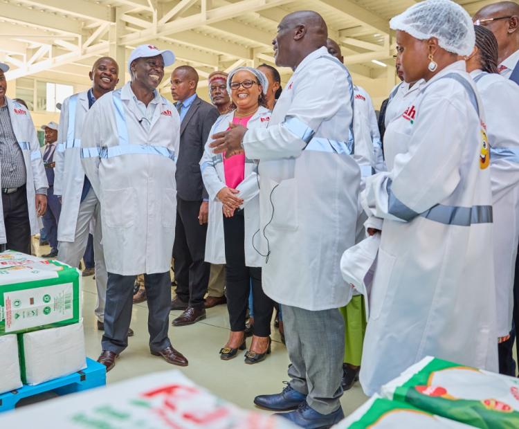 Deputy President Rigathi Gachagua when he commissioned the expanded Joy Millers Limited Plan in Kutus, Kirinyaga County. He announced Government's plan of ending importation. Photo: DPCS.