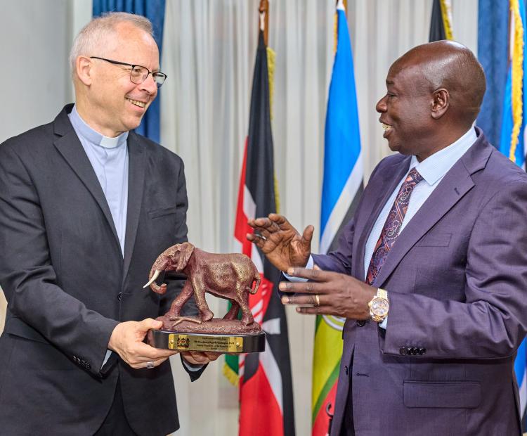 Deputy President Rigathi Gachagua with the Apostolic Nuncio to Kenya, Archbishop Hubertus van Megen, at the Official Residence in Karen when the archbishop paid a courtesy call on Wednesday, 24 April 2024